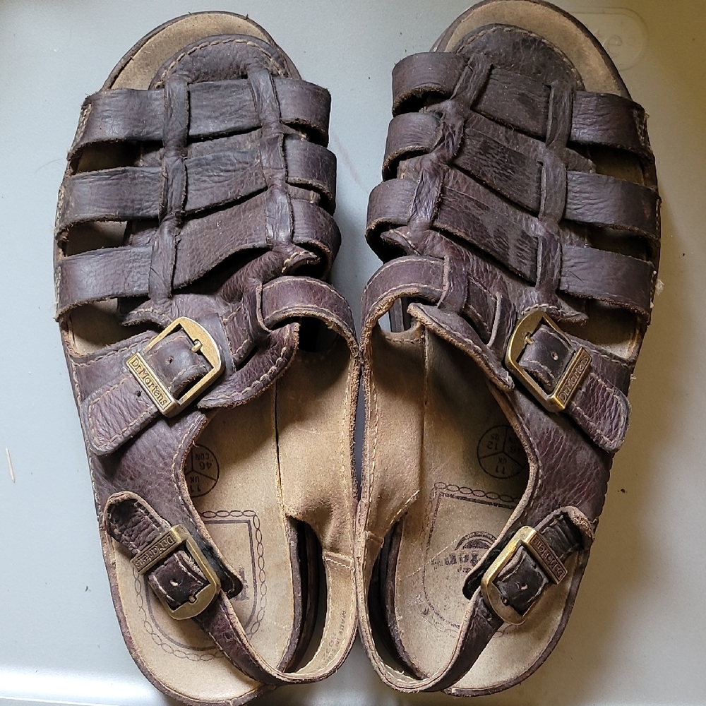 Vintage Dr Martens Sandals Brown Leather Buckle Fisherman Shoes Men's 12 England